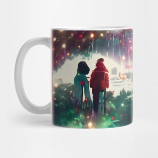 Magical Green Christmas Trees in the Woods Japanese Christmas Season Warm Wishes Mug